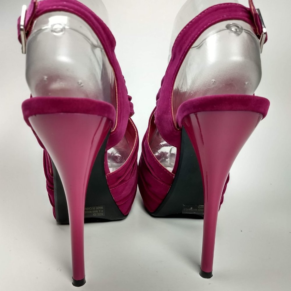 Qupid Fuchsia Suede Platform Open Toe 5.5" Stilett - image 3